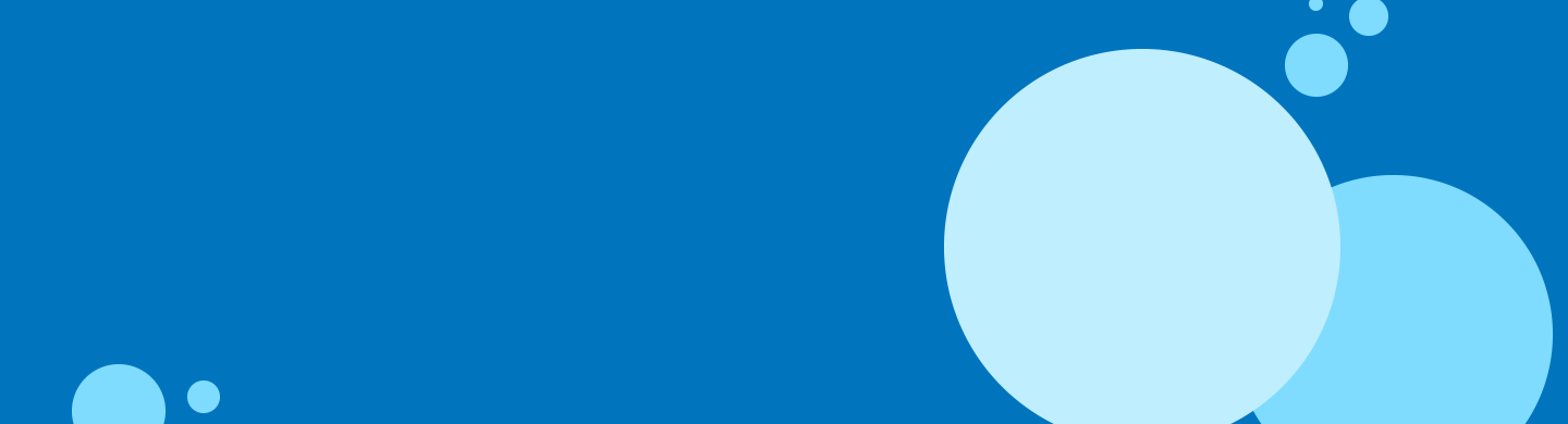 Abstract blue background with large and small overlapping circles in varying shades of blue, concentrated on the right side.