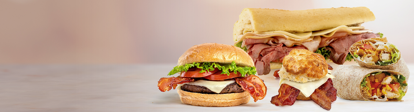 Burgers, sandwiches and other food at The Irving gas station