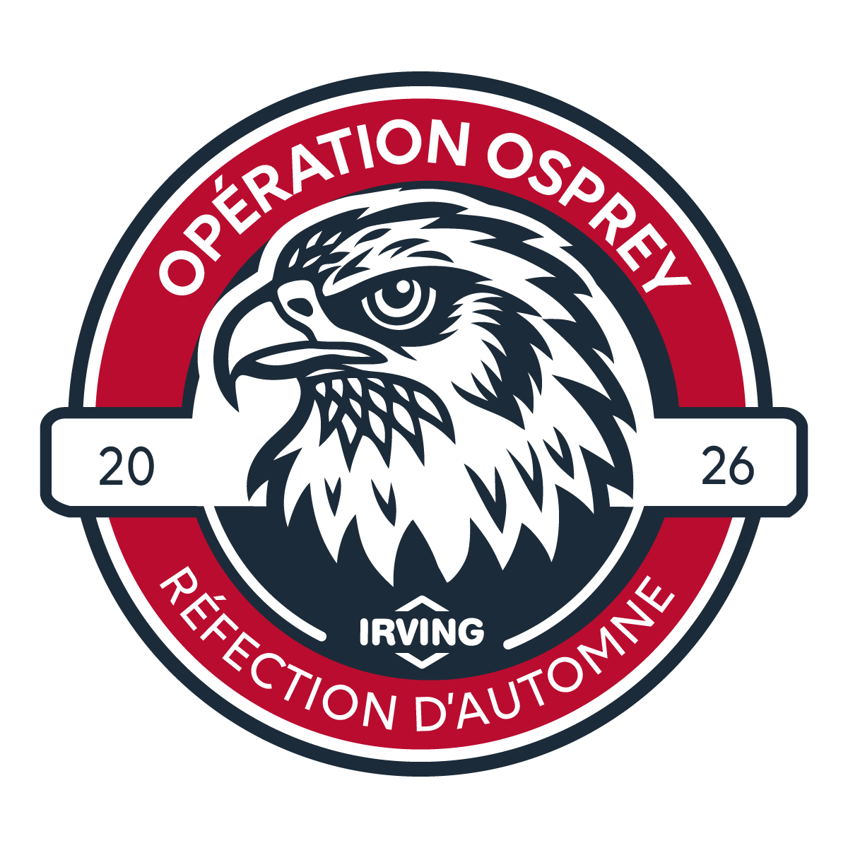 Circular logo reading “Operation Osprey – Fall Turnaround 2026” with an illustrated osprey head in the center and the Irving name at the bottom.